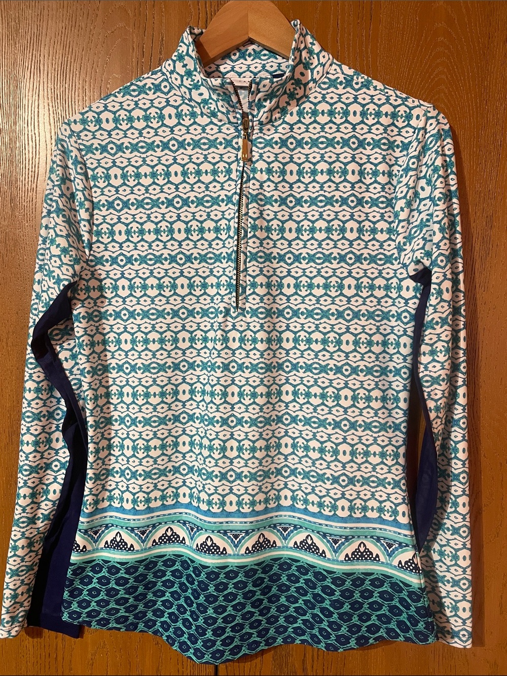 Cabana Life Teal & White Patterned Quarter-Zip Pullover